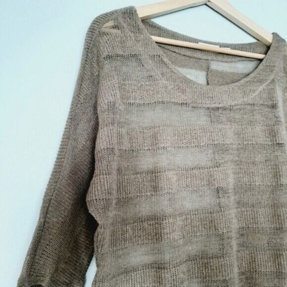 BLUE BIRD Semi-sheer Oversized Fine Knit Sweater Top Stripped Tan Sz M - Picture 6 of 10